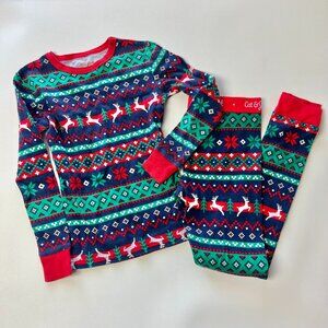 Kids 8 cat & jack fair isle reindeer stripe christmas pajamas